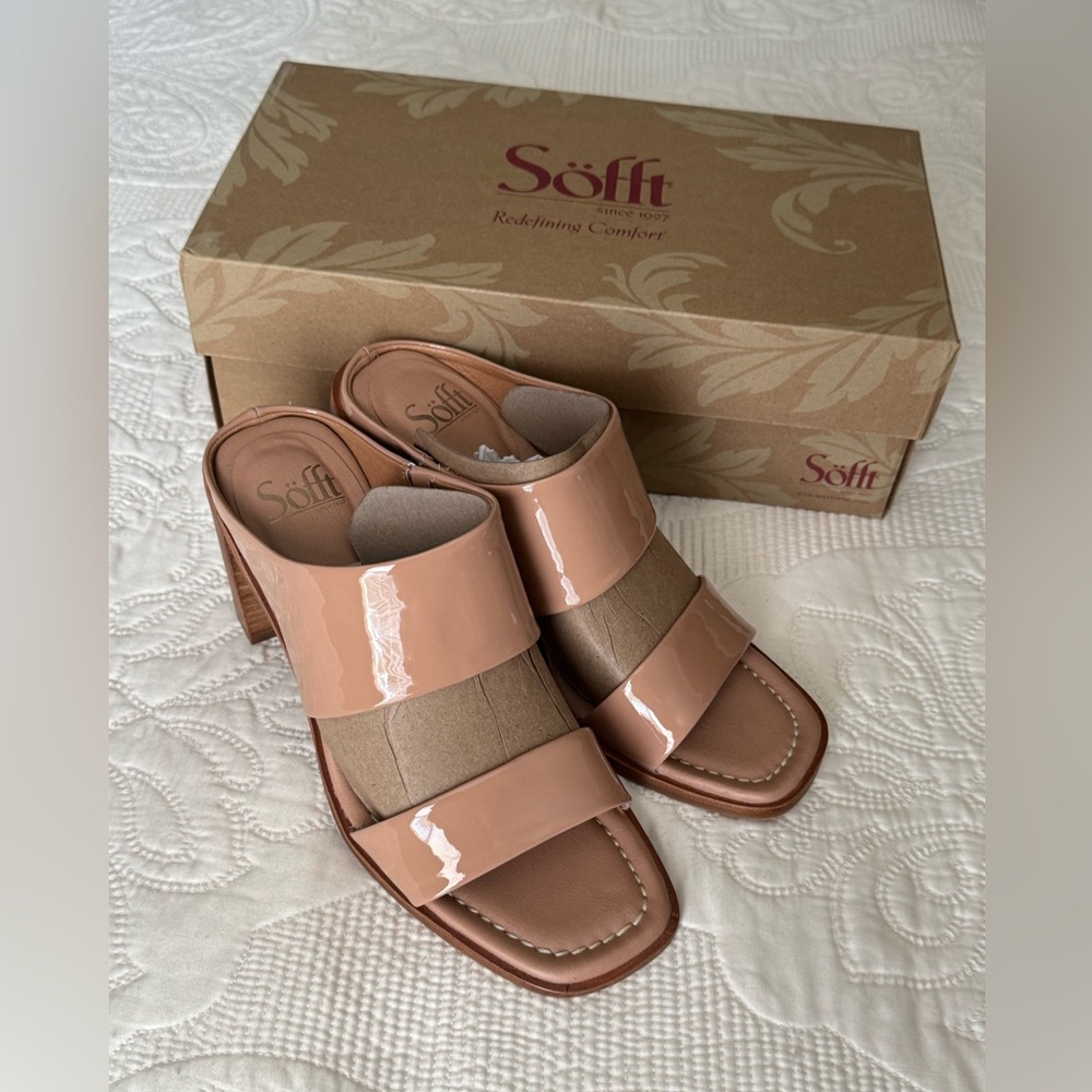 Sofft Sheila Patent Leather Block Heel Slide Dress Sandals 9M - new in box